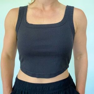 Madewell Fitted Black Ribbed Crop Top
